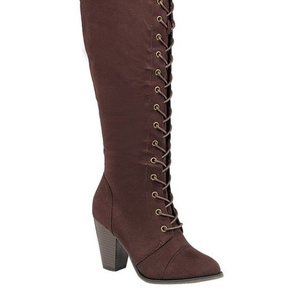 RESTOCKED!! BROWN LACE UP OVER KNEE THIGH HIGH BOOTS - Picture 3 of 3